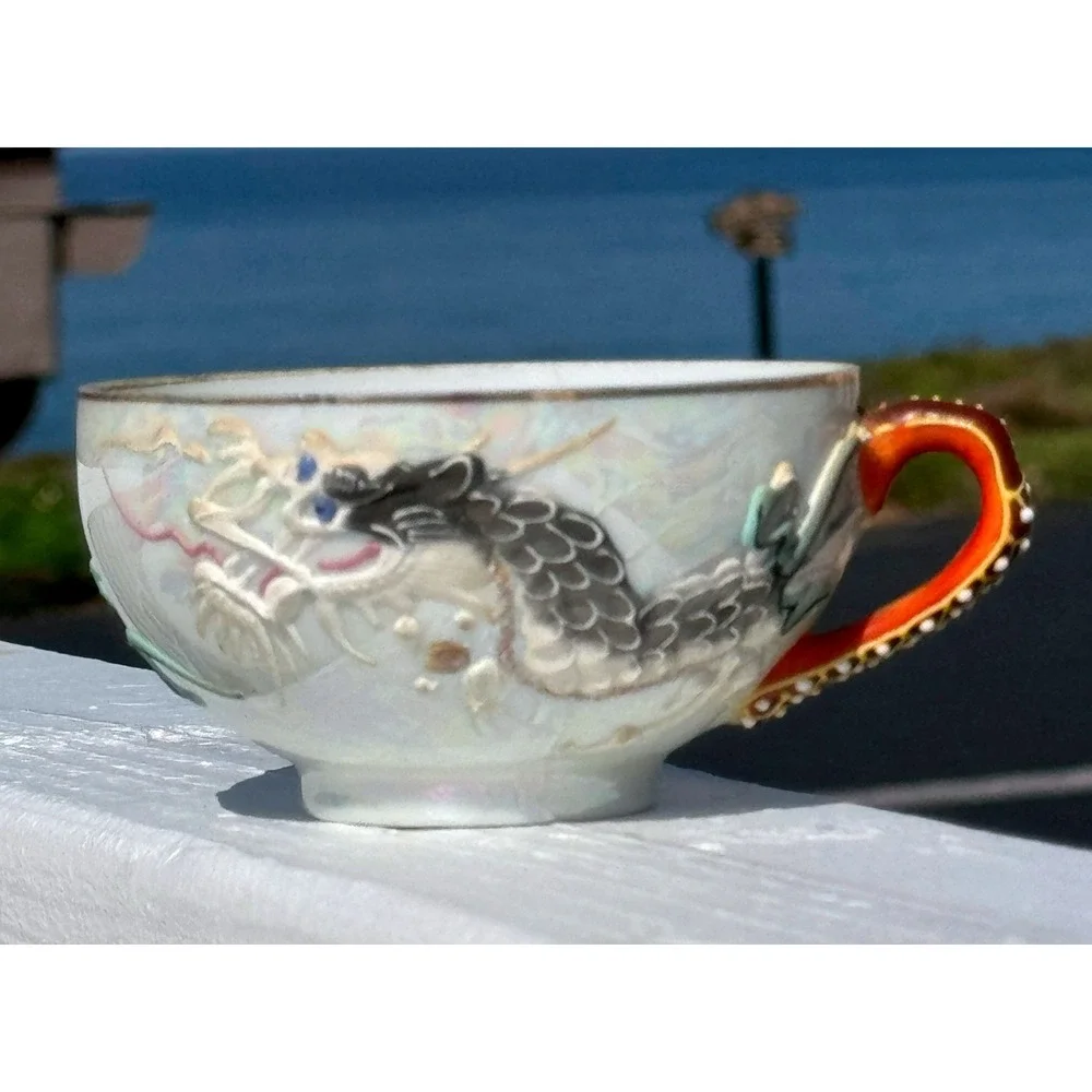 IISA Dragonware Geisha Lithophane Set Moriage 2‎ Teapots Cream Sugar Bowl 4 Cups